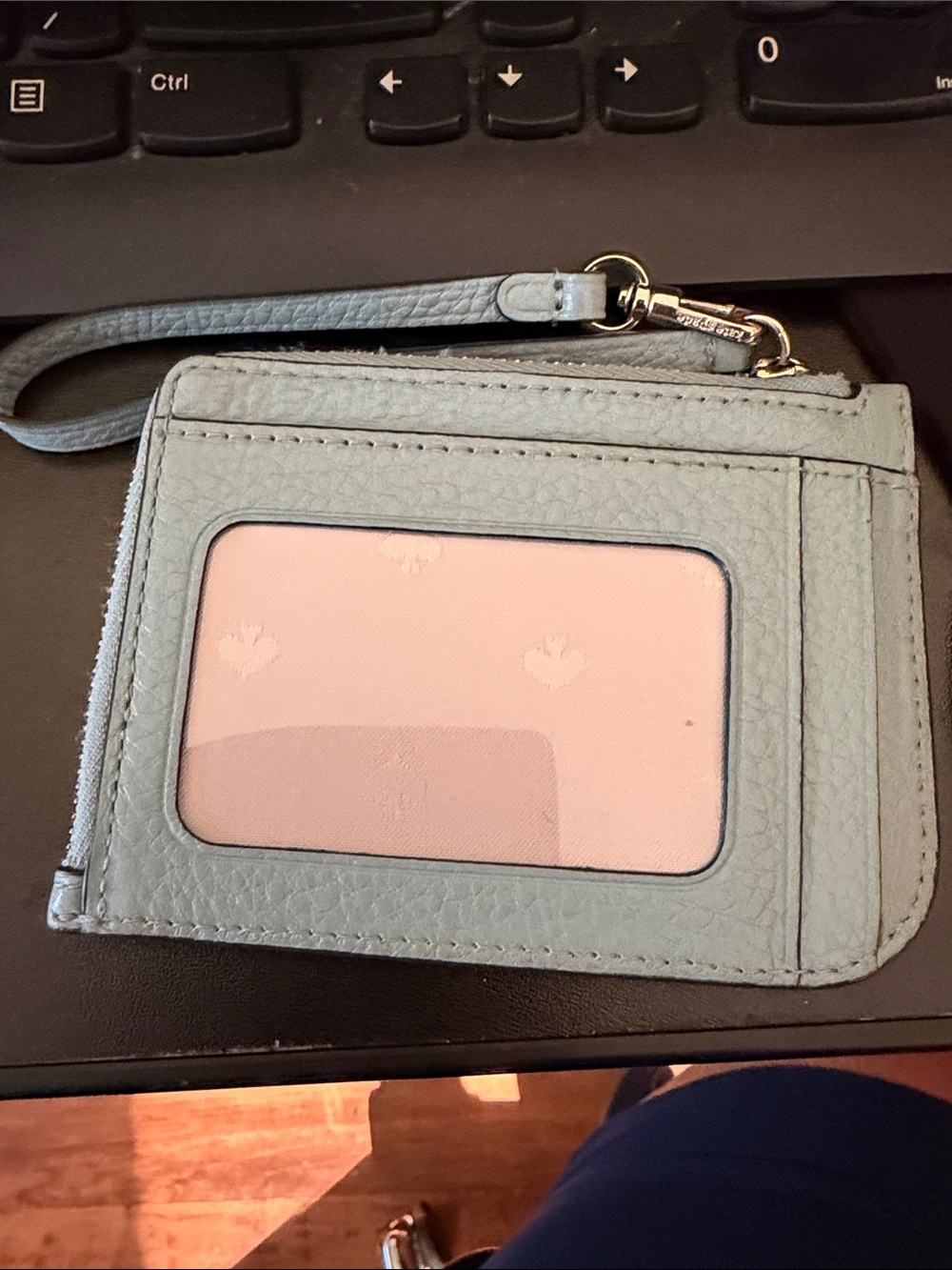 kate spade pale blue leather ID wristlet with wrist strap